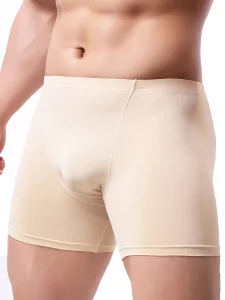 IKINGSKY Mens Long Leg Boxer Briefs Seamless Front Breathable Trunks Stretch Men Undepanties Medium Nude