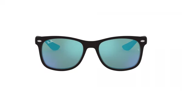 Ray-Ban Junior Kids RJ9052SF New Wayfarer Low Bridge Fit Square Sunglasses, Matte BlackBlue Flash, 50 mm
