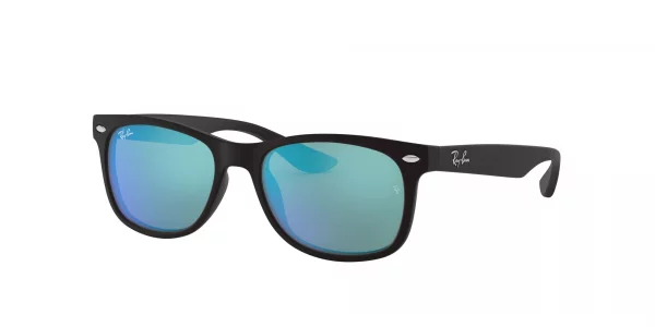 Ray-Ban Junior Kids RJ9052SF New Wayfarer Low Bridge Fit Square Sunglasses, Matte BlackBlue Flash, 50 mm