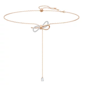 Swarovski Lifelong Bow Pendant, Womens White Crystal Bow Design Pendant Necklace with Mixed Rose-Gold Tone and Rhodium Plating