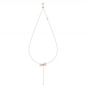 Swarovski Lifelong Bow Pendant, Womens White Crystal Bow Design Pendant Necklace with Mixed Rose-Gold Tone and Rhodium Plating