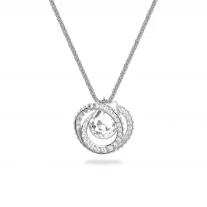 Swarovski Generation Pendant Necklace, Adustable, with White Pear-Cut Crystal on a Rhodium Finish Setting with Matching Chain, Part of The Generation