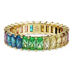 Swarovski Matrix Band Ring, Multicolored Baguette-Cut Stones in a Gold-Tone Finished Setting, Size 5, Part of the Matrix Collection