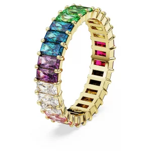 Swarovski Matrix Band Ring, Multicolored Baguette-Cut Stones in a Gold-Tone Finished Setting, Size 5, Part of the Matrix Collection