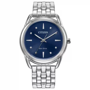 Citizen Womens Eco-Drive Dress Classic Watch in Stainless Steel, Blue Dial Model FE7090-55L