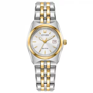 Citizen Womens Eco-Drive Corso Classic Watch in Two-Tone Stainless Steel, Black Dial Model EW2299-50A