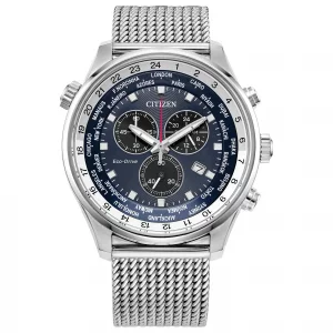 Citizen Mens Eco-Drive Weekender Sport Watch in Stainless Steel, Blue Dial Model AT0368-82L