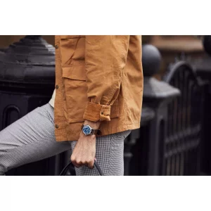 Bulova Mens Military A11 Stainless Steel 3-Hand Hack Automatic Watch, Brown Leather Strap and Blue Dial Style 96A282