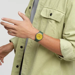 Swatch Unisex Casual Green Watch Bio-sourced Material Quartz Gold in The Garden