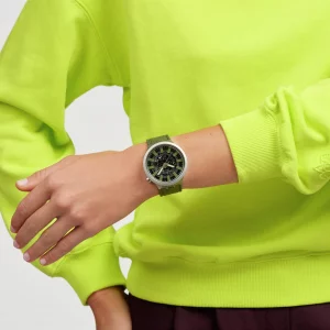 Swatch Unisex Casual Watch Green Stainless Steel Quartz Thru The Underbrush