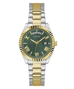 GUESS Ladies 36mm Watch - Two-Tone Bracelet Green Dial Two-Tone Case
