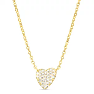 Rae Dunn Yellow Gold Plated Brass Heart Station Necklace With CZ Cubic Zirconia In Happy Mothers Day Gift Box