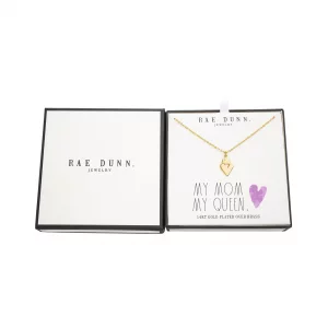 Rae Dunn Yellow Gold Plated Brass Crown Heart Necklace In My Mom My Queen Gift Box