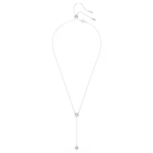 Swarovski Attract Y necklace, Round cut, Blue, Rhodium Finish