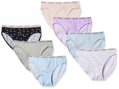 Calvin Klein Girls Cotton Underwear Bikini Panties 7 Pack Stars Large