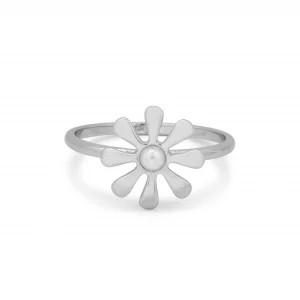 Pura Vida Silver Plated Flower Power Ring wPlastic Pearl - Brass Base, Stackable Band - Size 8