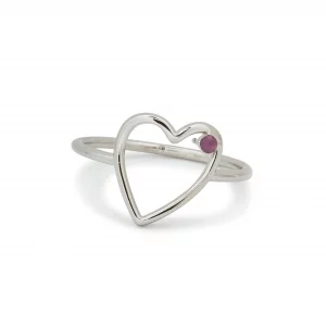 Pura Vida Silver Plated Sweetheart Stone Ring wPurple Czech Crystal - Brass Base, Rhodium Plating - Size 9