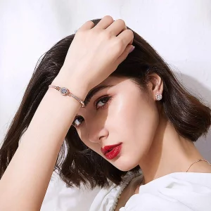 YooAi Jewellery Set Round Pendant Necklace Earrings and Bracelet Set Cubic Zirconia Jewellery for Women Round Rose Gold
