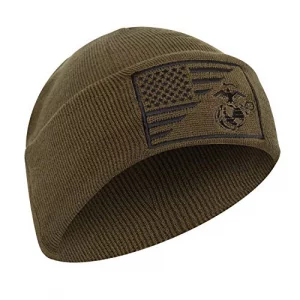 Rothco USMC Eagle Globe and AnchorUS Flag Deluxe Fine Knit Watch Cap Coyote Brown