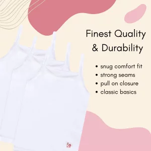 Feathers Girls Solid White Tagless Cami Super Soft Undershirts 3Pack 7 yrs White