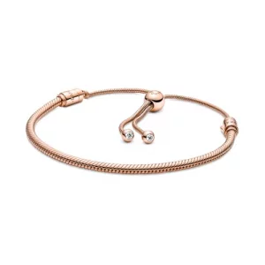 PANDORA Moments Snake Chain Slider Bracelet - Gift for Her - Compatible Moments Rose 14k Rose Gold Plated Bracelet with Cubic Zirconia - With Gift Bo