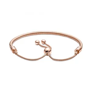 PANDORA Moments Snake Chain Slider Bracelet - Gift for Her - Compatible Moments Rose 14k Rose Gold Plated Bracelet with Cubic Zirconia - With Gift Bo