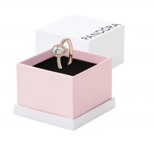 PANDORA Timeless Sparkling Pear Halo Ring - Layering or Stackable 14k Rose Gold-Plated Ring with Clear Cubic Zirconia - Gift for Her - Jewelry for Wo