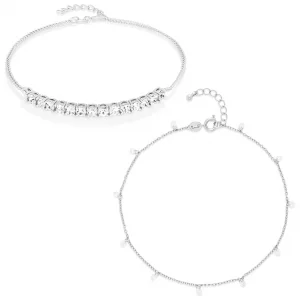 Amazon Essentials Sterling Silver Plated Cubic Zirconia Tennis and Stations Anklet Set 9 1 Extender