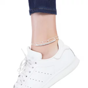 Amazon Essentials Sterling Silver Plated Cubic Zirconia Tennis and Stations Anklet Set 9 1 Extender