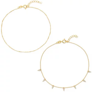 Amazon Essentials 14K Gold Plated Diamond Cut Twisted Chain and Pave Stations Anklet Set 9 1 Extender