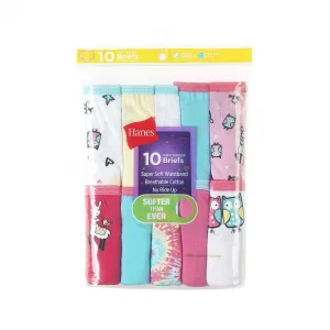 Hanes Girls 100 Cotton Tagless Panties Available in 10 and 20 Pack Briefs Assorted Colors May Vary 8 USPack of 10