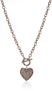 GUESS Rose Gold-Tone Pave Crystal Glass Stone Heart Pendant Toggle Necklace