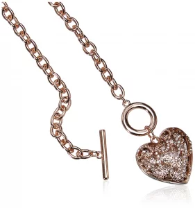 GUESS Rose Gold-Tone Pave Crystal Glass Stone Heart Pendant Toggle Necklace