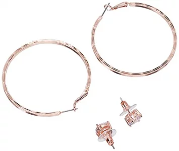 GUESS Womens Hoop Crystal Stud Rose Gold Earrings
