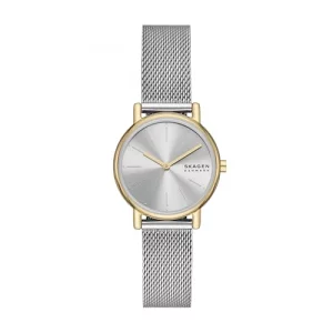 Skagen Womens Signatur Lille Two-Hand Silver Stainless Steel Mesh Watch and Bracelet Set