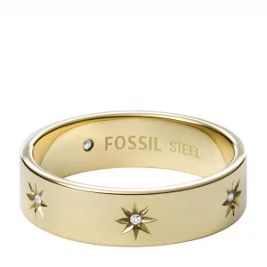 Fossil Womens Sadie Shine Bright Gold-Tone Stainless Steel Band Ring