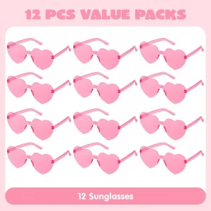 JOYIN 12 PCS Pink Heart Shaped Sunglasses, Classroom Exchange Gift for Kids, Classroom Holiday Prizes, Sunglasses for Women and Girl