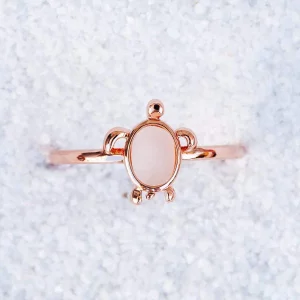 Pura Vida Rose Gold-Plated Sea Turtle Ring - Sea Glass, Brass Base Band - Size 6