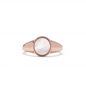 Pura Vida Rose Gold-Plated Mother of Pearl Signet Ring - Brass Band Design - Size 9