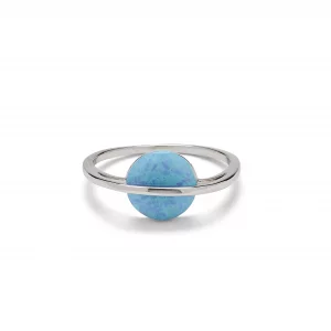 Pura Vida Silver-Plated Opal Saturn Ring - Synthetic Stone Design - Size 7