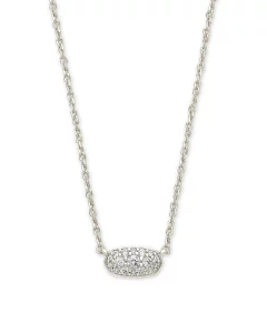 Kendra Scott Grayson Crystal Pendant Necklace in Silver-Plated Brass, Fashion Jewelry for Women, White Cubic Zirconia