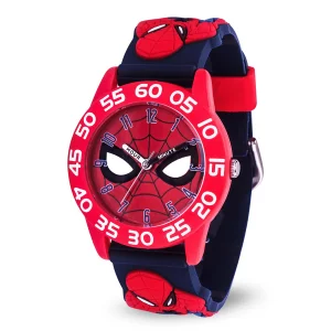 Marvel Spider-Man Kids Plastic Time Teacher Analog Quartz 3D Strap Watch, RedNavyMulti Navy