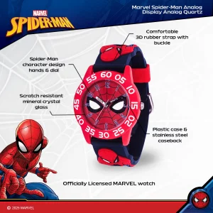 Marvel Spider-Man Kids Plastic Time Teacher Analog Quartz 3D Strap Watch, RedNavyMulti Navy