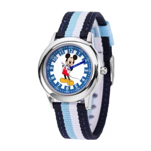 Disney Mickey Mouse Kids Stainless Steel Time Teacher Analog Nylon Strap WatchPlain CASE