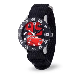 Disney Kids W001586, Cars Lightning McQueen Stainless Steel Watch, Black Nylon Band
