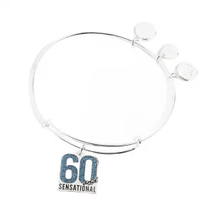 Alex and Ani A21EB60SS,Celebrate, 60 and Sensational Expandable Bangle Bracelet,Shiny Silver,Blue, Bracelets