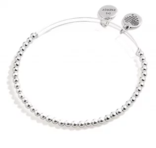 Alex and Ani Accents Beaded Expandable Bangle for Women, Dot Beads, Shiny Silver Finish, 2 to 3.5 in