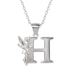 Disney Tinkerbell H initial Silver Pendant Necklace, LETTER H
