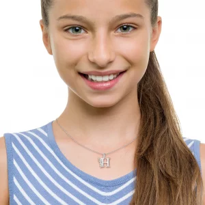 Disney Tinkerbell H initial Silver Pendant Necklace, LETTER H
