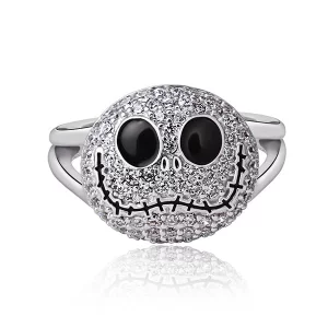 Disney The Nightmare Before Christmas Womens Ring Size 7 - Sterling Silver and Cubic Zirconia Jack Skellington Ring - The Nightmare Before Christmas